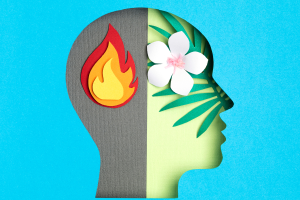 An icon with a fire and a flower background